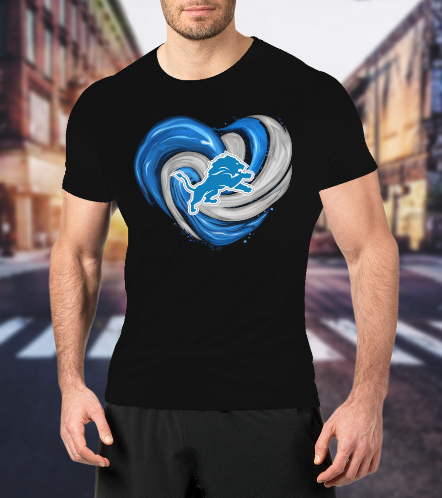 Detroit Lions Blue And Silver Swirling Heart T-Shirt