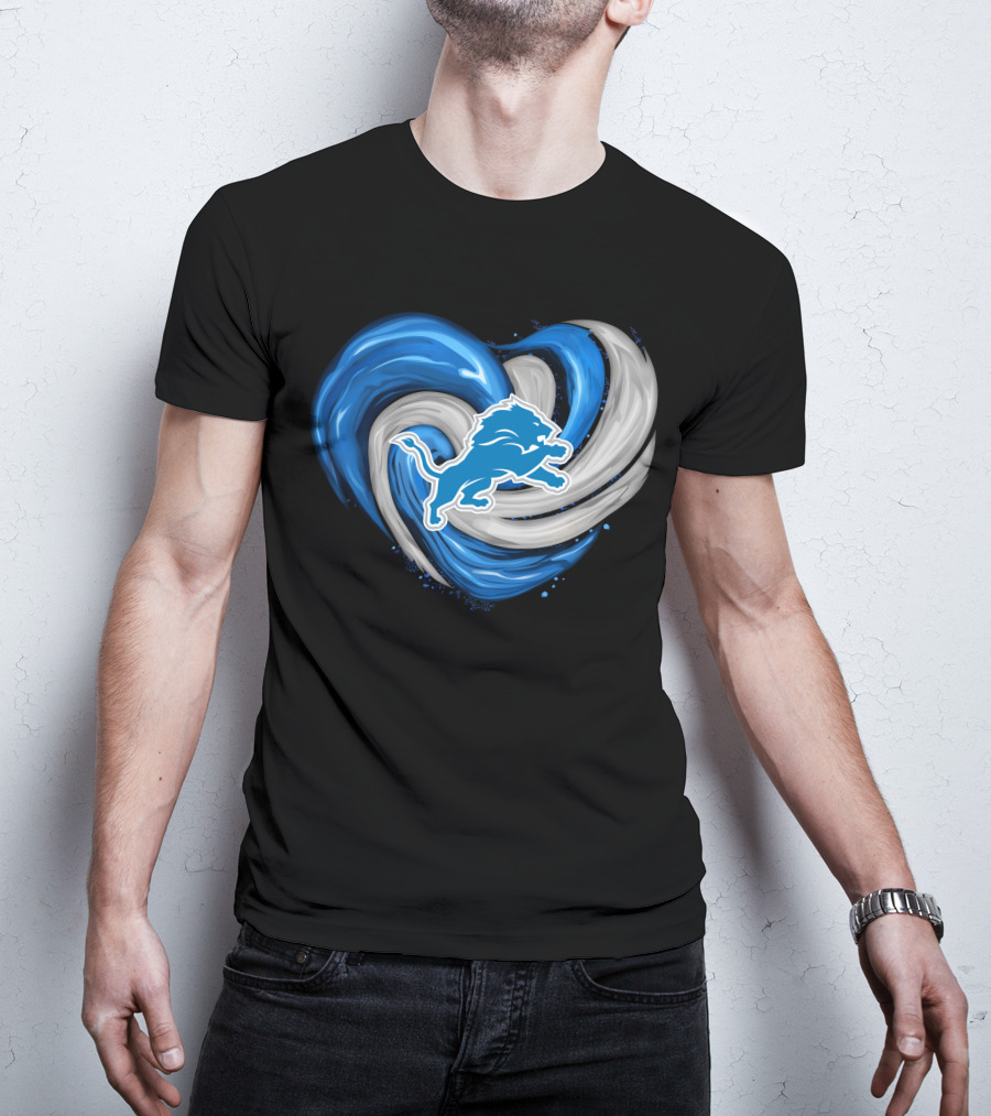 Detroit Lions Blue And Silver Swirling Heart T-Shirt