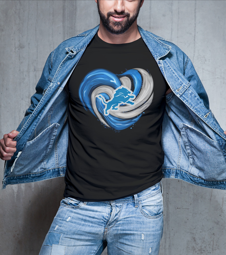 Detroit Lions Blue And Silver Swirling Heart T-Shirt