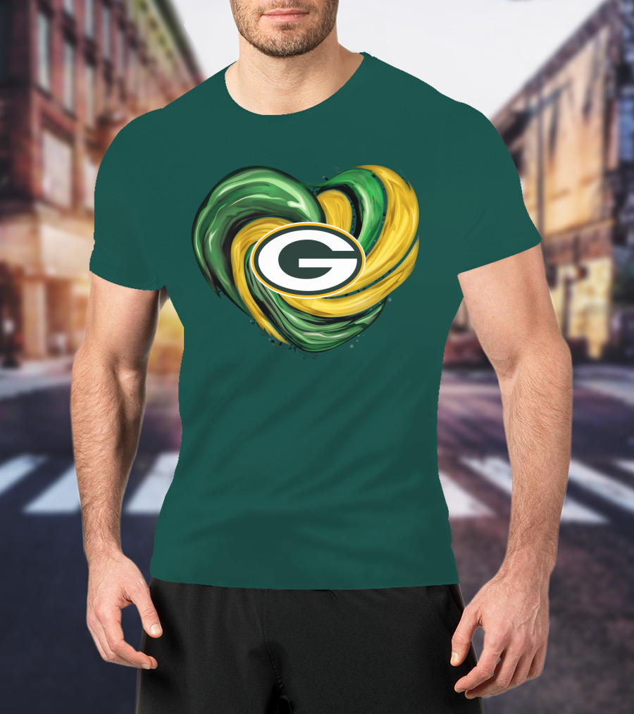Green Bay Packers Heart Logo Swirl Tornado T-Shirt