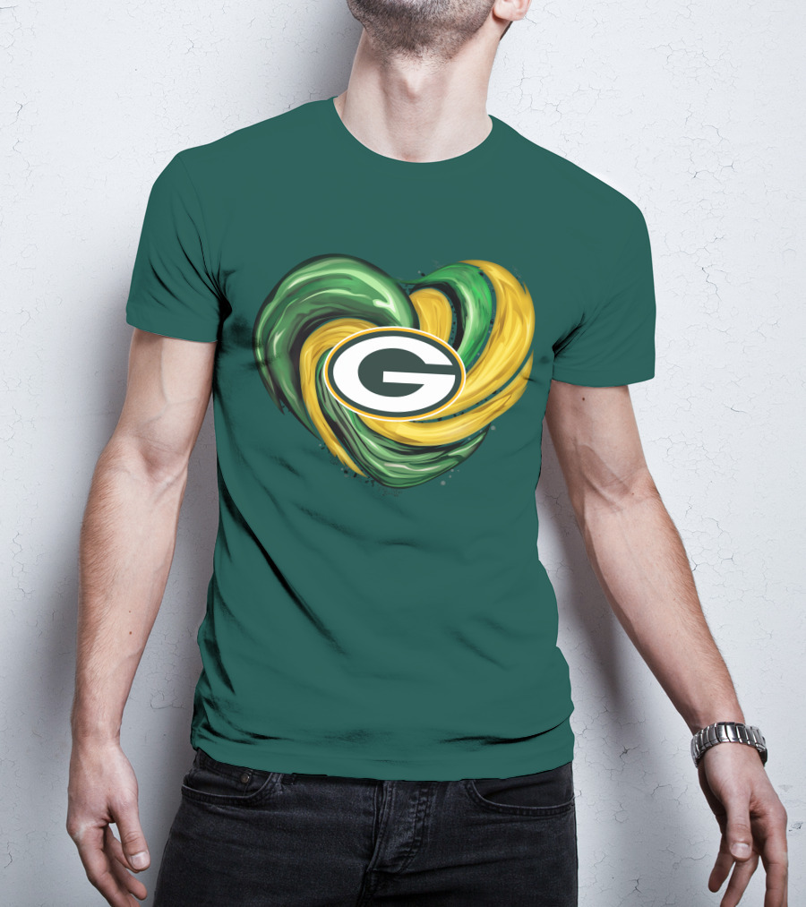 Green Bay Packers Heart Logo Swirl Tornado T-Shirt