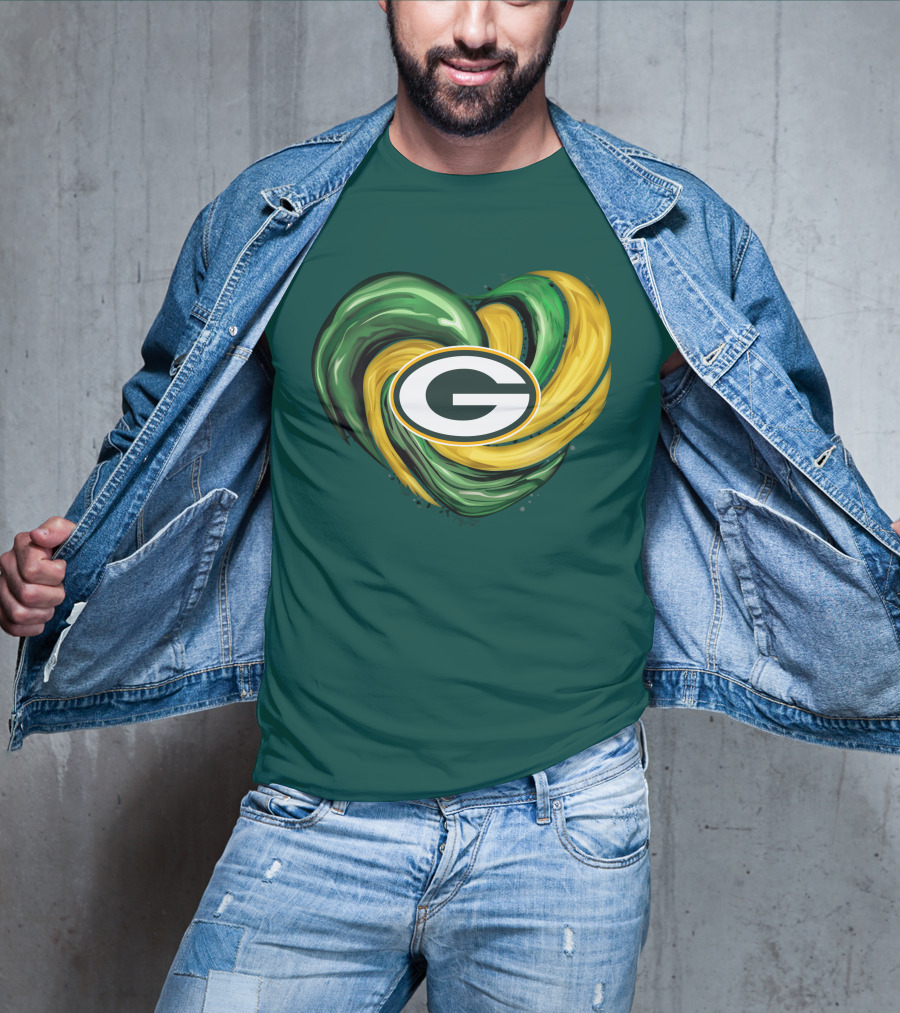 Green Bay Packers Heart Logo Swirl Tornado T-Shirt