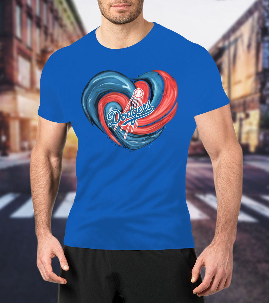 Dodgers Tornado Heart Blue Red Swirl Baseball T-Shirt