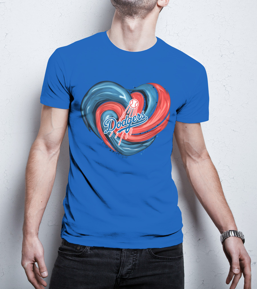 Dodgers Tornado Heart Blue Red Swirl Baseball T-Shirt