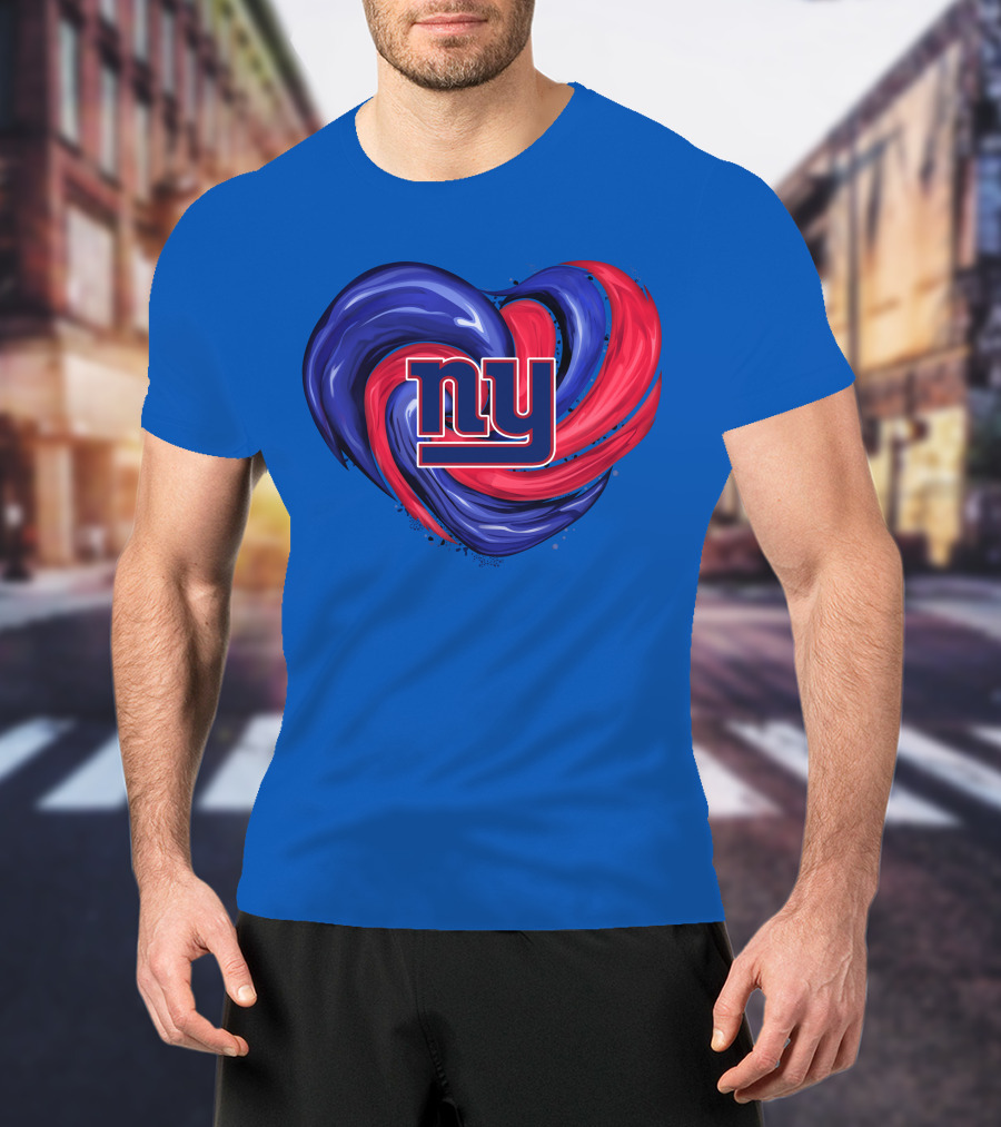 New York Giants Tornado Heart NY Logo Blue Red Swirl T-Shirt