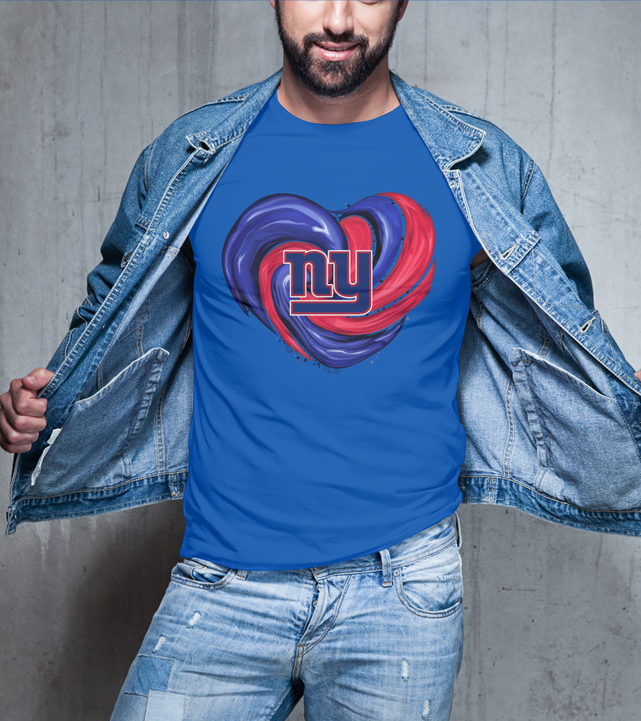 New York Giants Tornado Heart NY Logo Blue Red Swirl T-Shirt