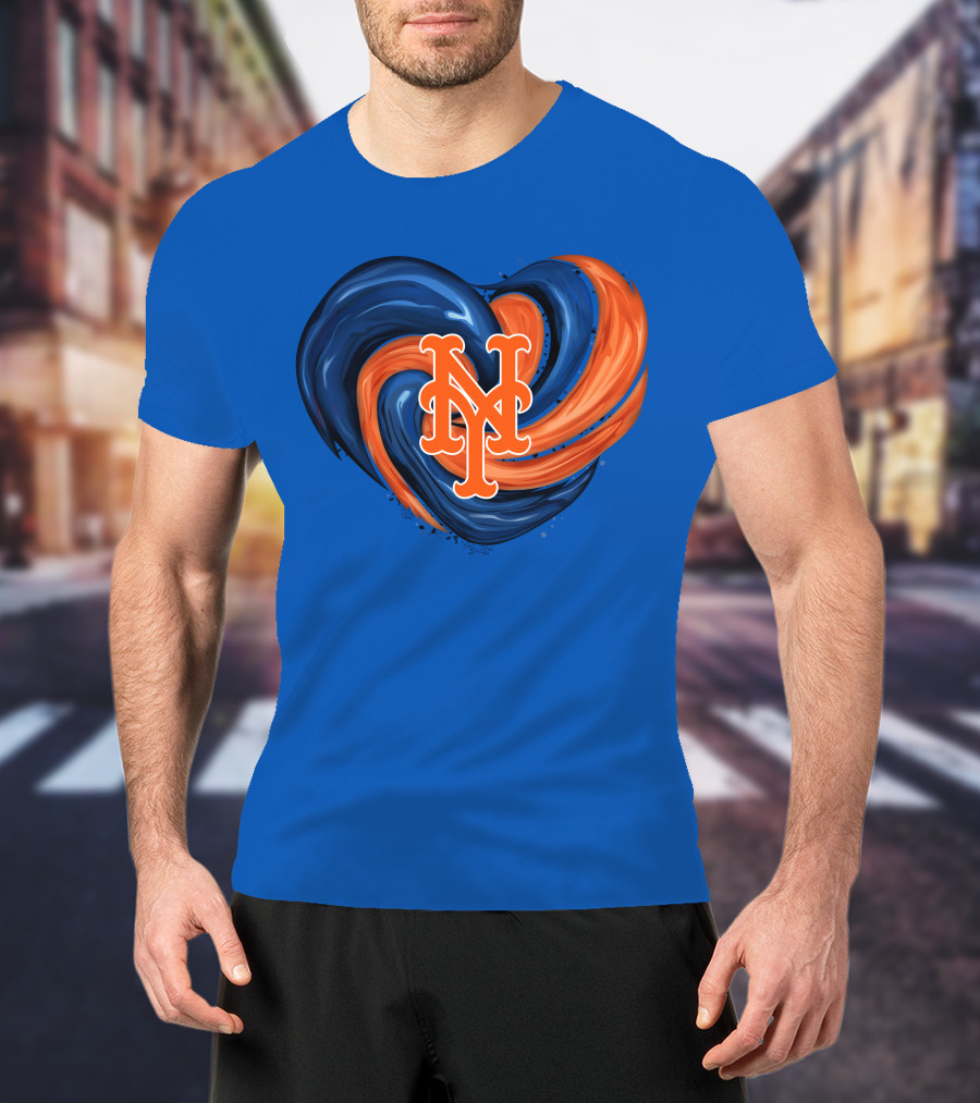 New York Mets Heart Swirl Icon Emblem T-Shirt