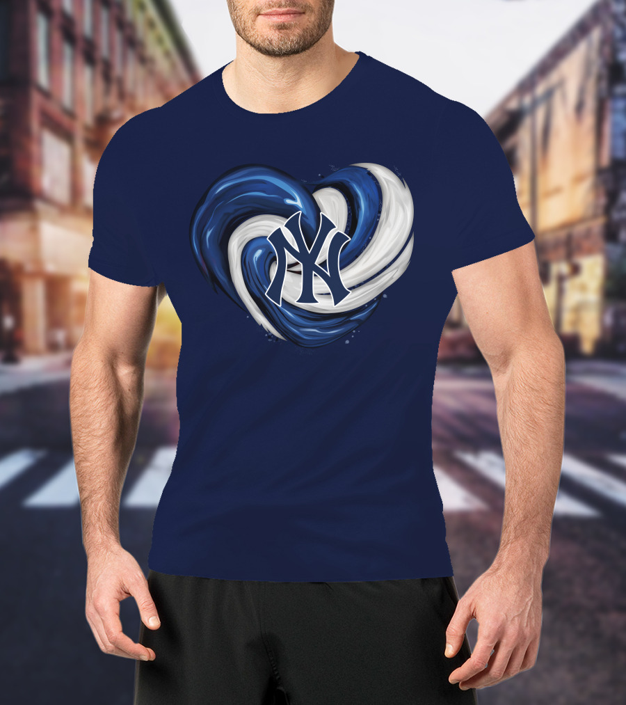 New York Yankees Heart Logo In Blue And White Swirl T-Shirt