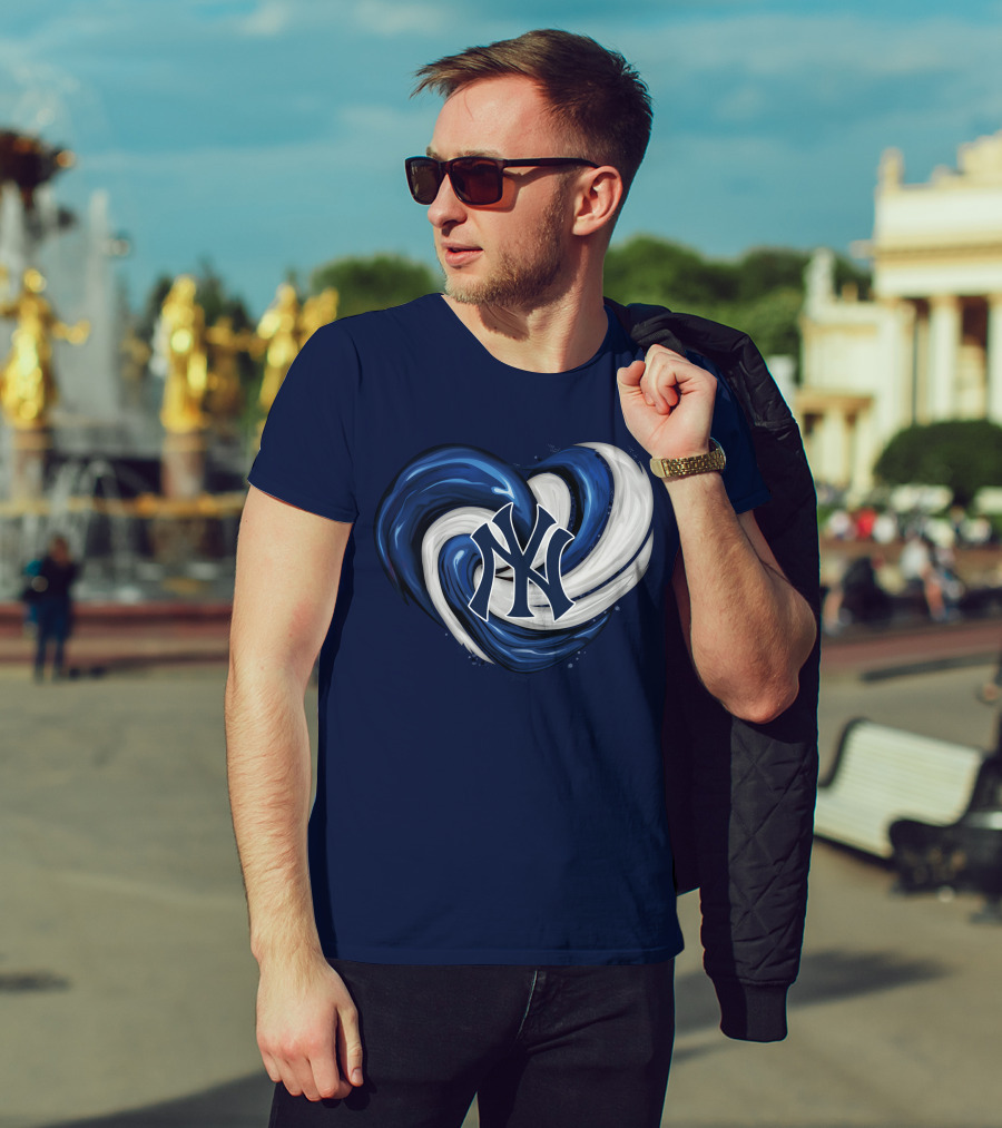 New York Yankees Heart Logo In Blue And White Swirl T-Shirt