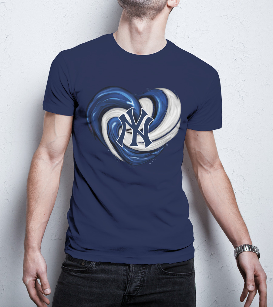 New York Yankees Heart Logo In Blue And White Swirl T-Shirt
