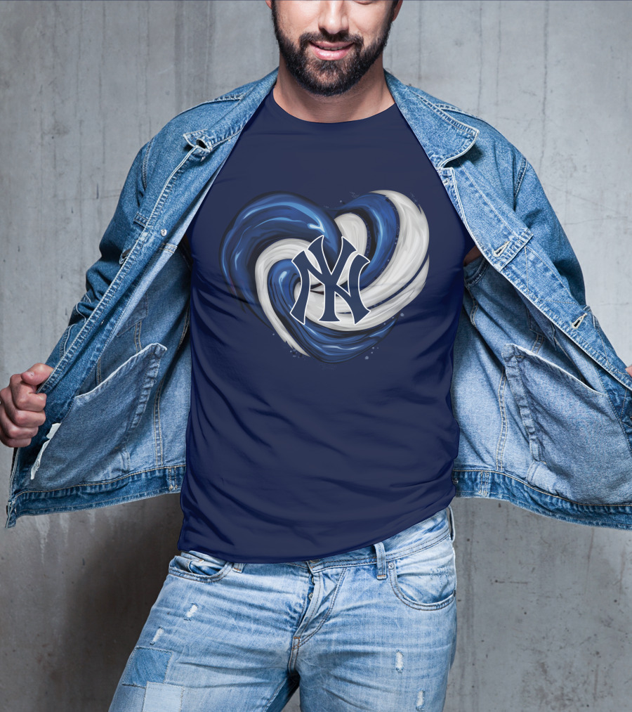 New York Yankees Heart Logo In Blue And White Swirl T-Shirt