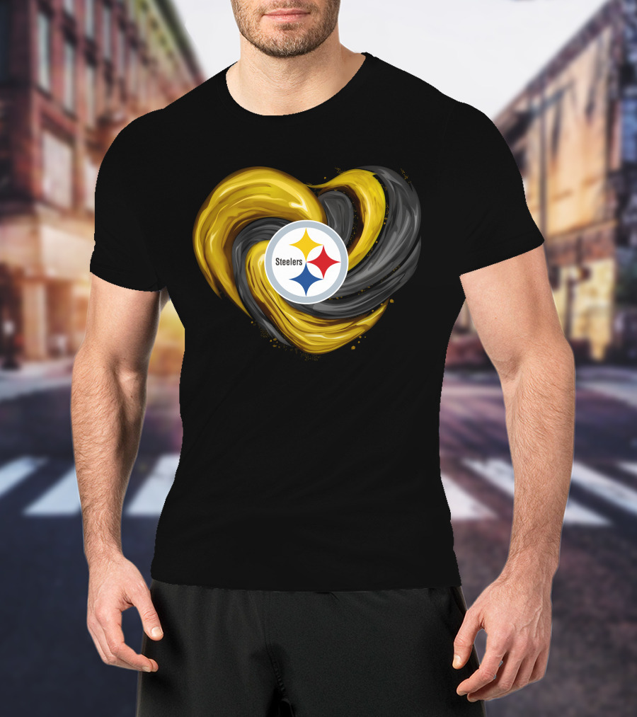 Steelers Tornado Heart Black And Gold Swirl T-Shirt
