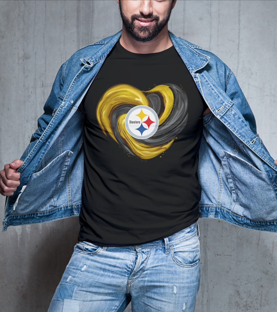 Steelers Tornado Heart Black And Gold Swirl T-Shirt