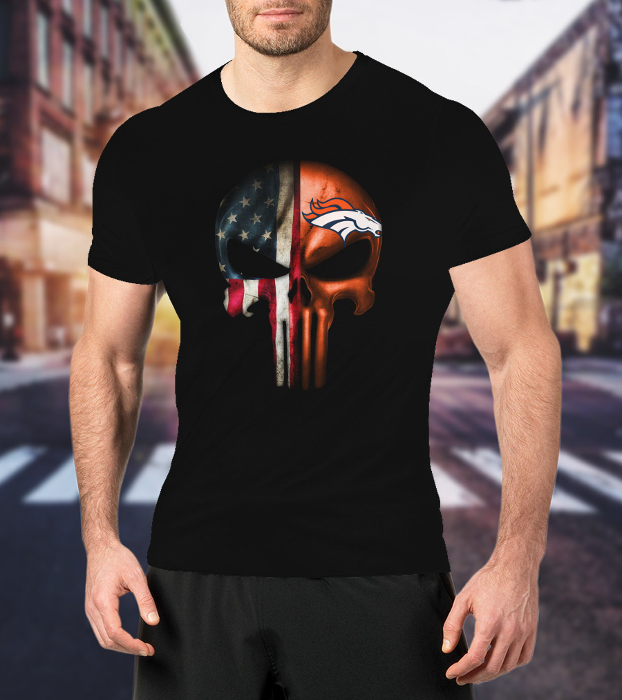 American Flag Punisher Skull Denver Broncos T-Shirt