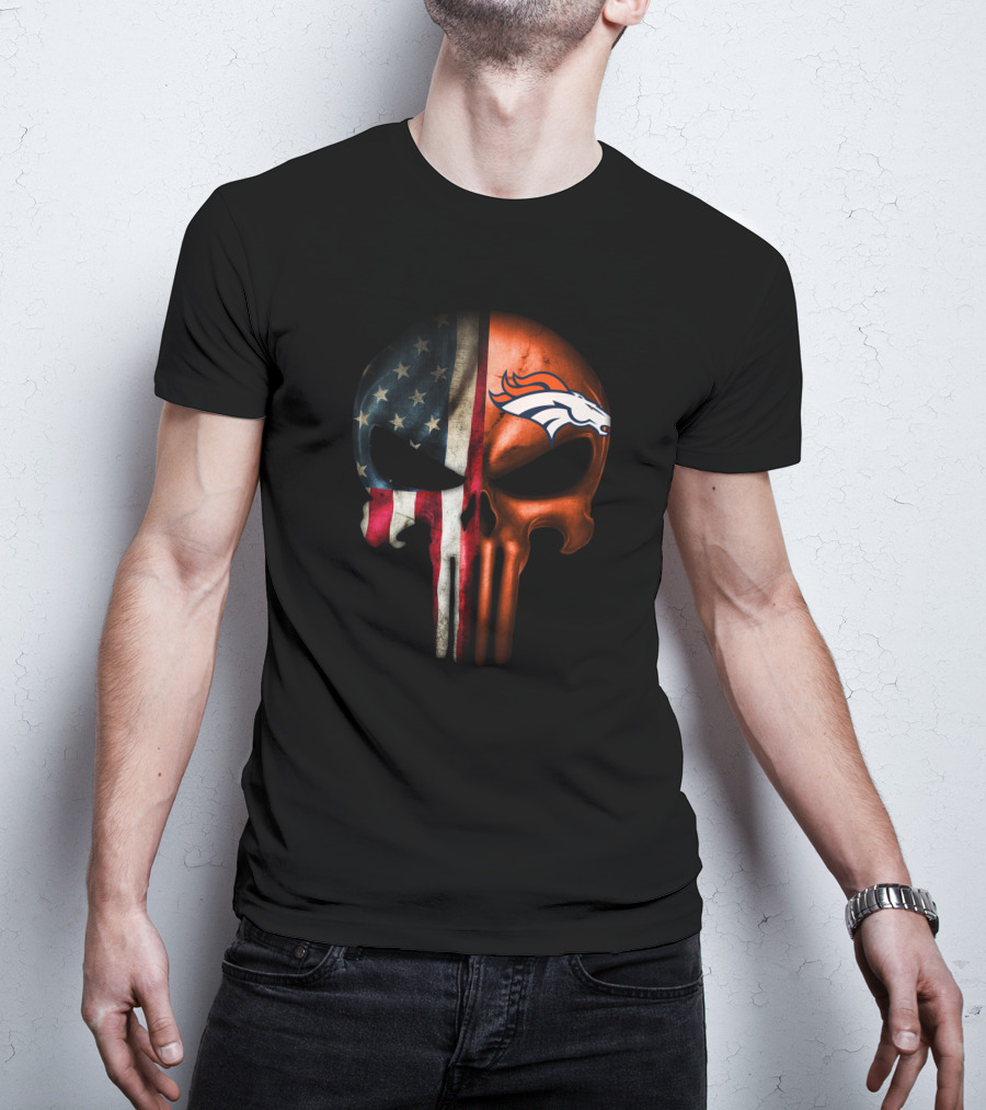 American Flag Punisher Skull Denver Broncos T-Shirt