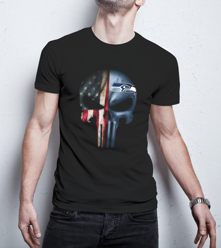 The Punisher Skull American Flag Seattle Seahawks T-Shirt