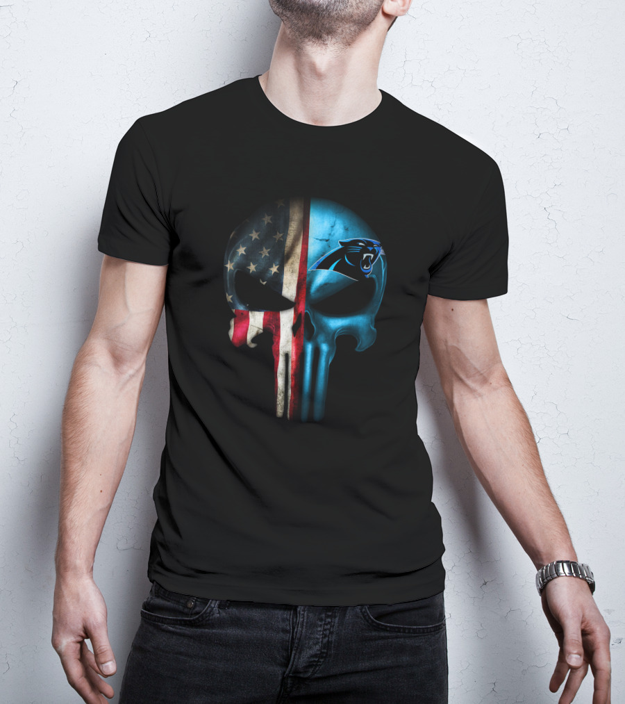 American Flag Punisher Skull Carolina Panthers T-Shirt
