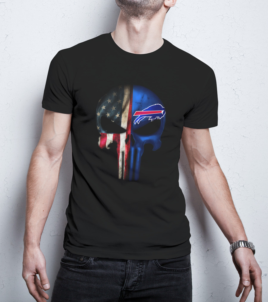 The Punisher Skull American Flag Buffalo Bills T-Shirt