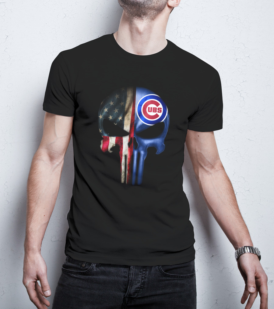 Chicago Cubs Punisher Skull American Flag T-Shirt