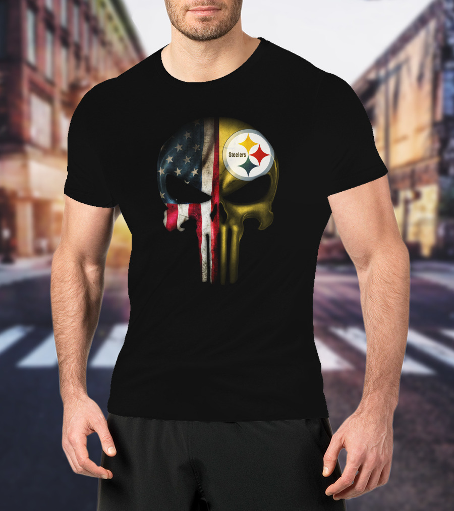 Punisher Skull American Flag Steelers T-Shirt