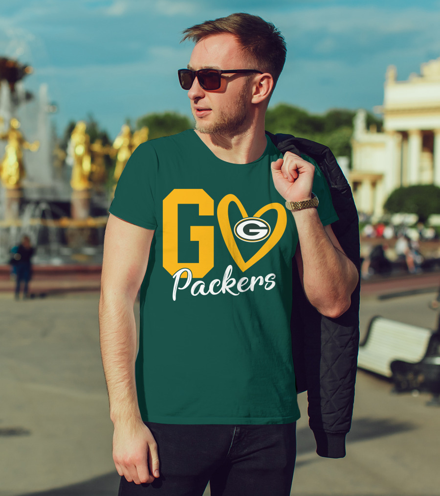 Go Packers Heart Logo Green Bay Enthusiasm T-Shirt