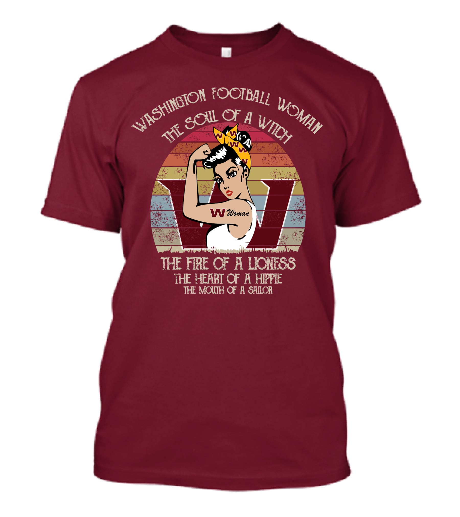 Washington Football Woman The Soul Of A Witch The Fire Of A Lioness The Heart Of A Hippie The Mouth Of A Sailor T-Shirt