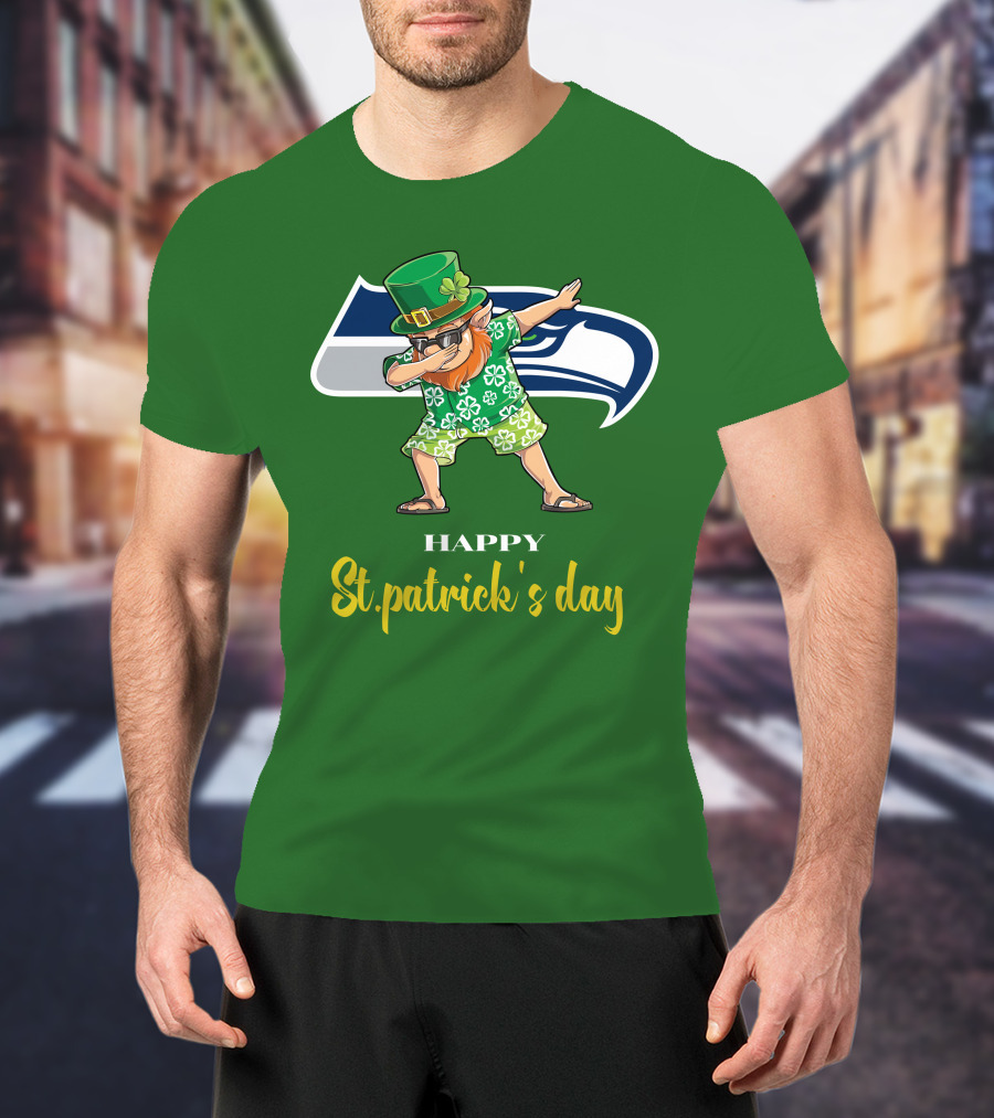 Seattle Seahawks Happy St. Patrick's Day Dabbing Leprechaun T-Shirt