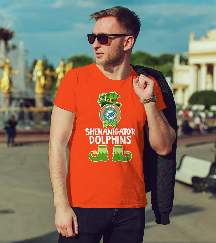 Shenanigator Miami Dolphins St. Patrick's Day Funny Leprechaun T-Shirt