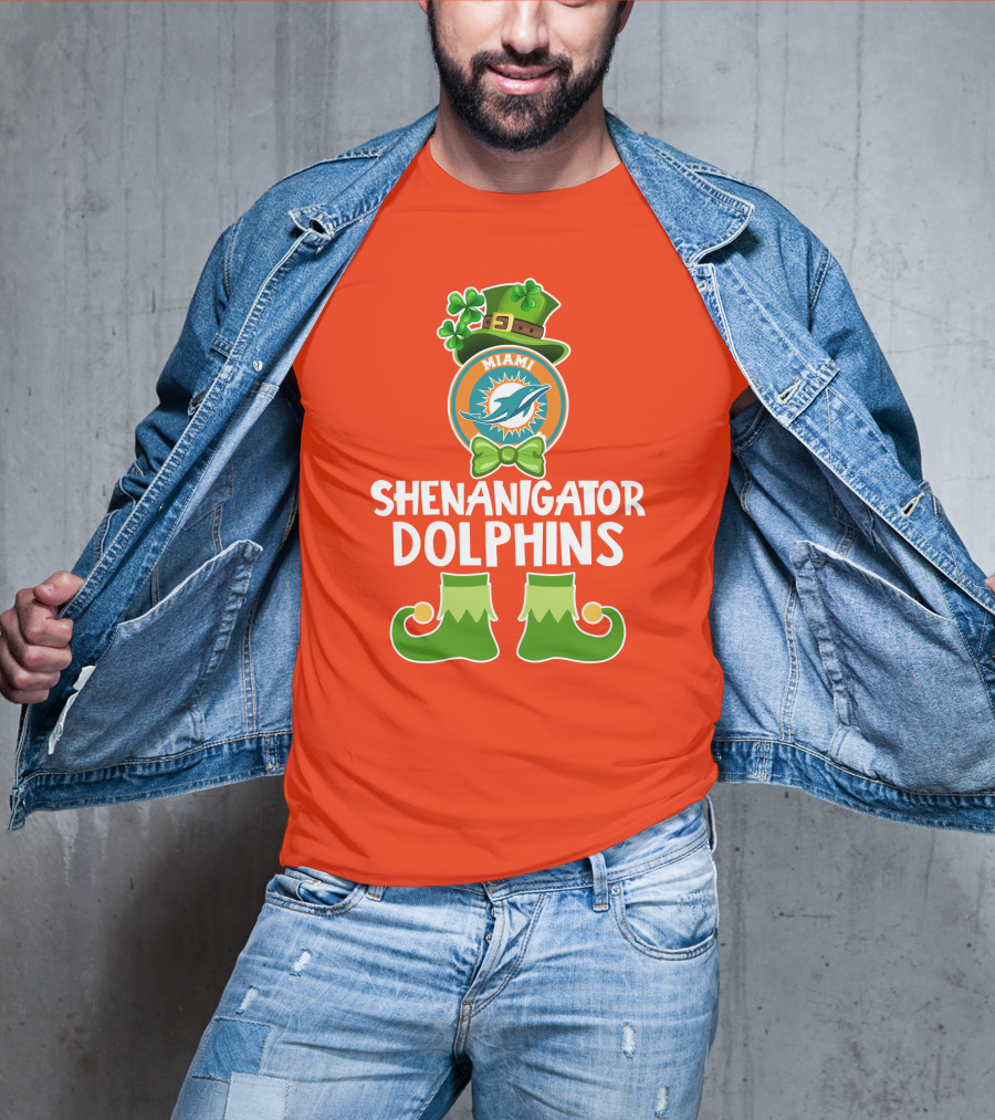 Shenanigator Miami Dolphins St. Patrick's Day Funny Leprechaun T-Shirt
