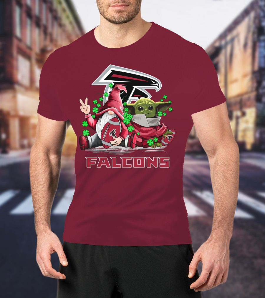 Leprechauns Gnomes Baby Yoda Hug Atlanta Falcons Shamrock Football T-Shirt