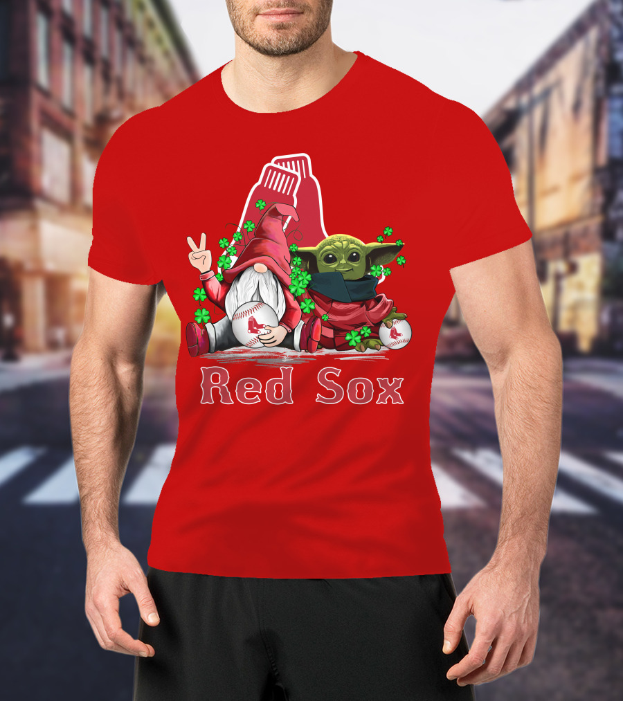 Leprechauns Gnomes Baby Yoda Red Sox Boston Baseball T-Shirt