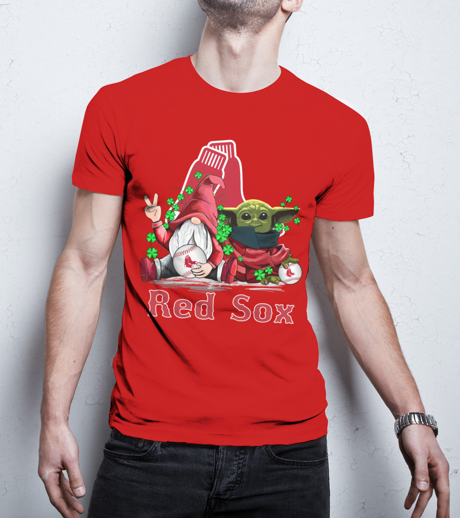 Leprechauns Gnomes Baby Yoda Red Sox Boston Baseball T-Shirt