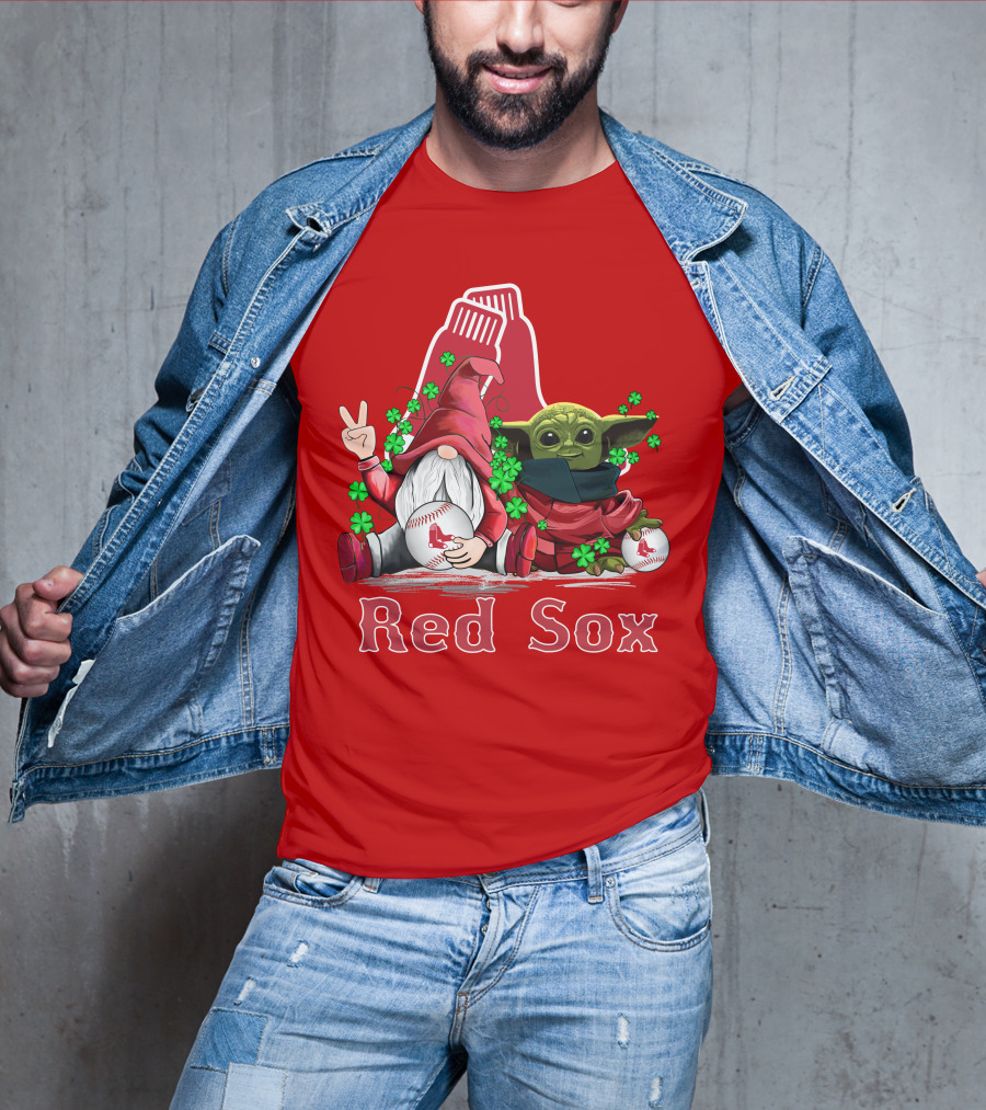 Leprechauns Gnomes Baby Yoda Red Sox Boston Baseball T-Shirt