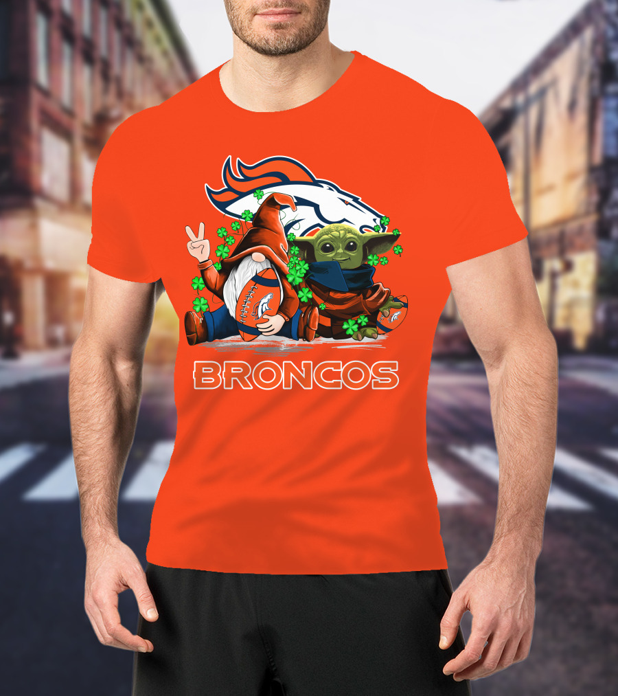 Broncos Leprechaun Gnome Baby Yoda Hugging Football Fan T-Shirt