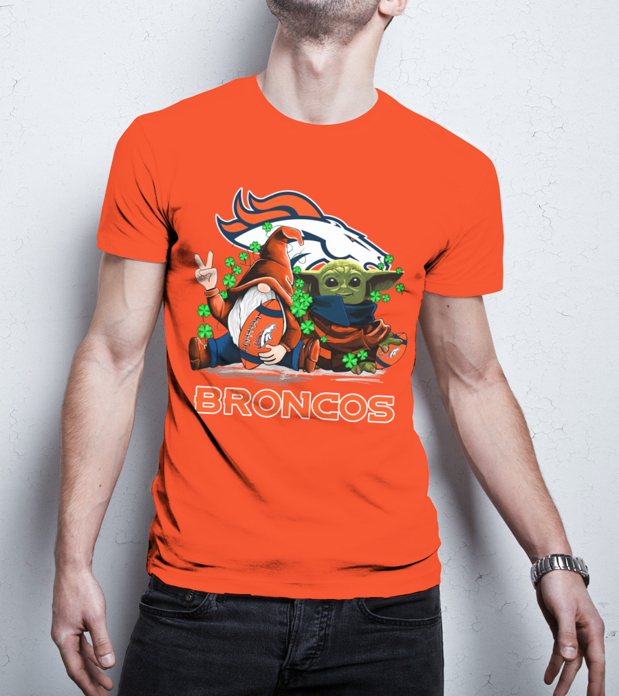 Broncos Leprechaun Gnome Baby Yoda Hugging Football Fan T-Shirt