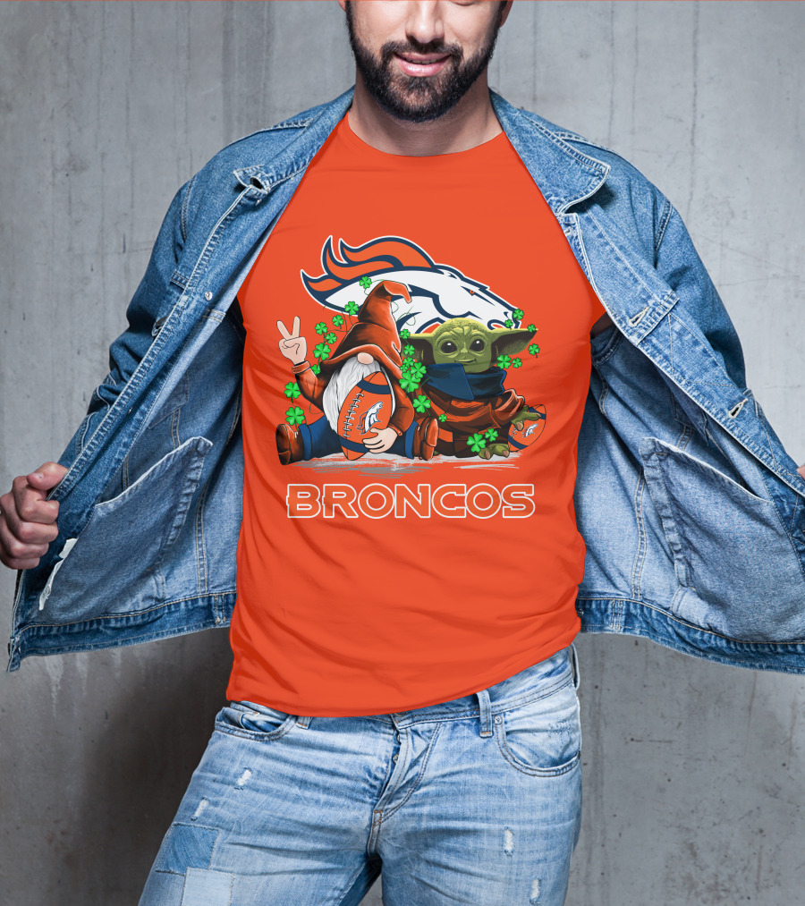 Broncos Leprechaun Gnome Baby Yoda Hugging Football Fan T-Shirt