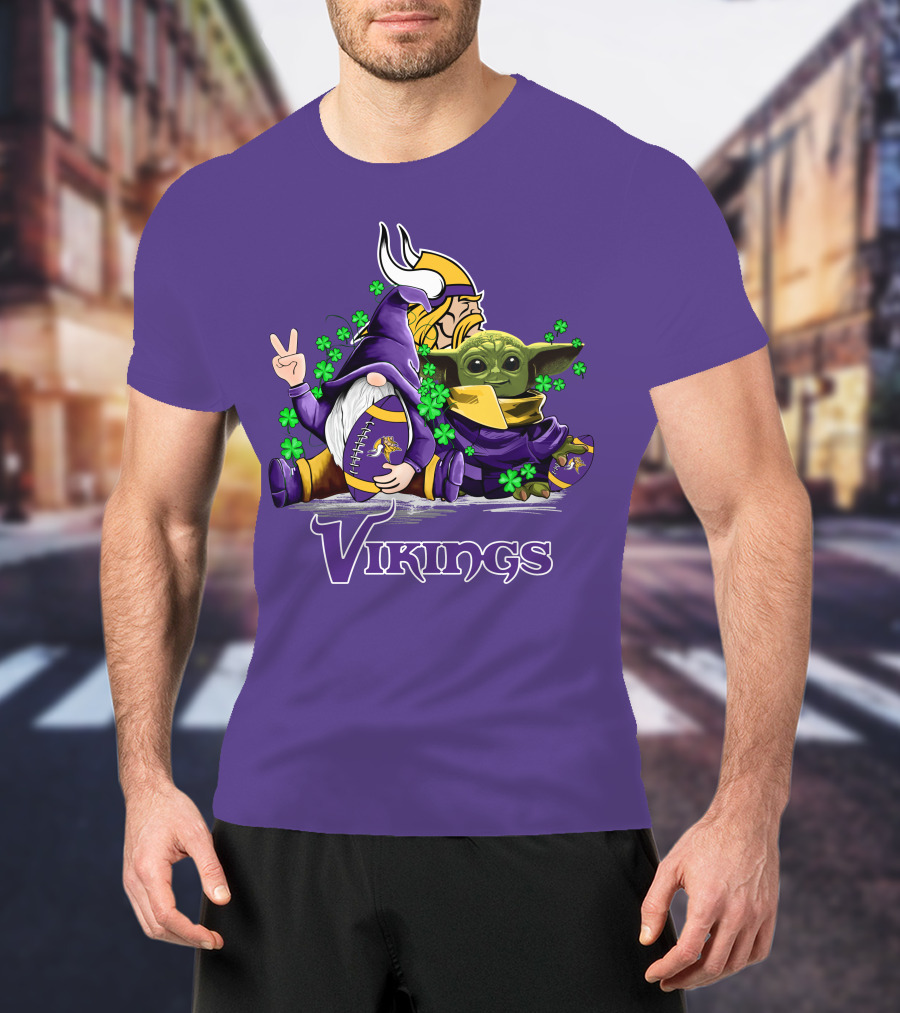 Leprechauns Gnomes Baby Yoda Hug Vikings Football Team T-Shirt