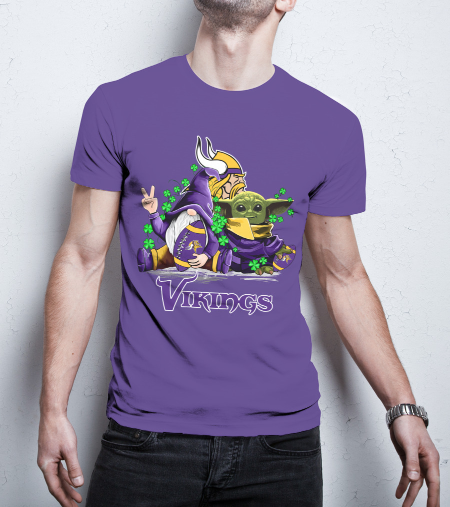 Leprechauns Gnomes Baby Yoda Hug Vikings Football Team T-Shirt