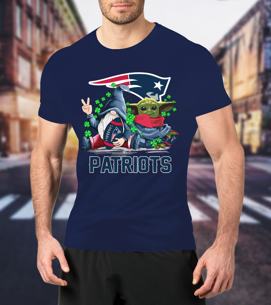 Leprechauns Gnomes Baby Yoda New England Patriots Football Icons T-Shirt