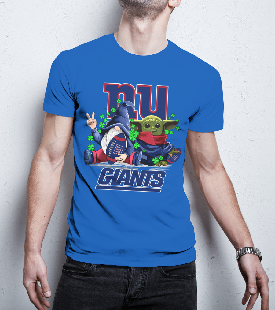 New York Giants Leprechauns Gnomes Baby Yoda Football Clover T-Shirt