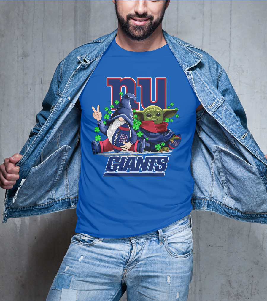 New York Giants Leprechauns Gnomes Baby Yoda Football Clover T-Shirt