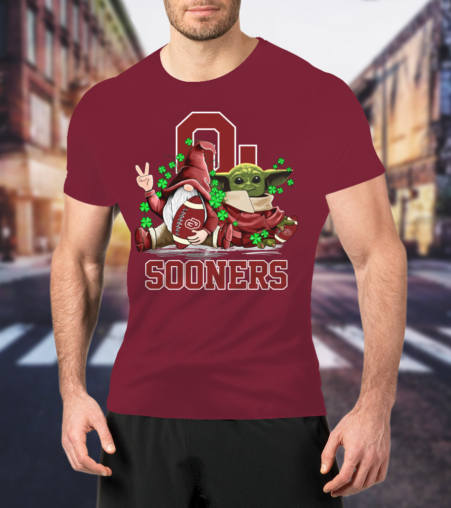 Oklahoma Sooners Leprechauns Gnomes Baby Yoda Football T-Shirt