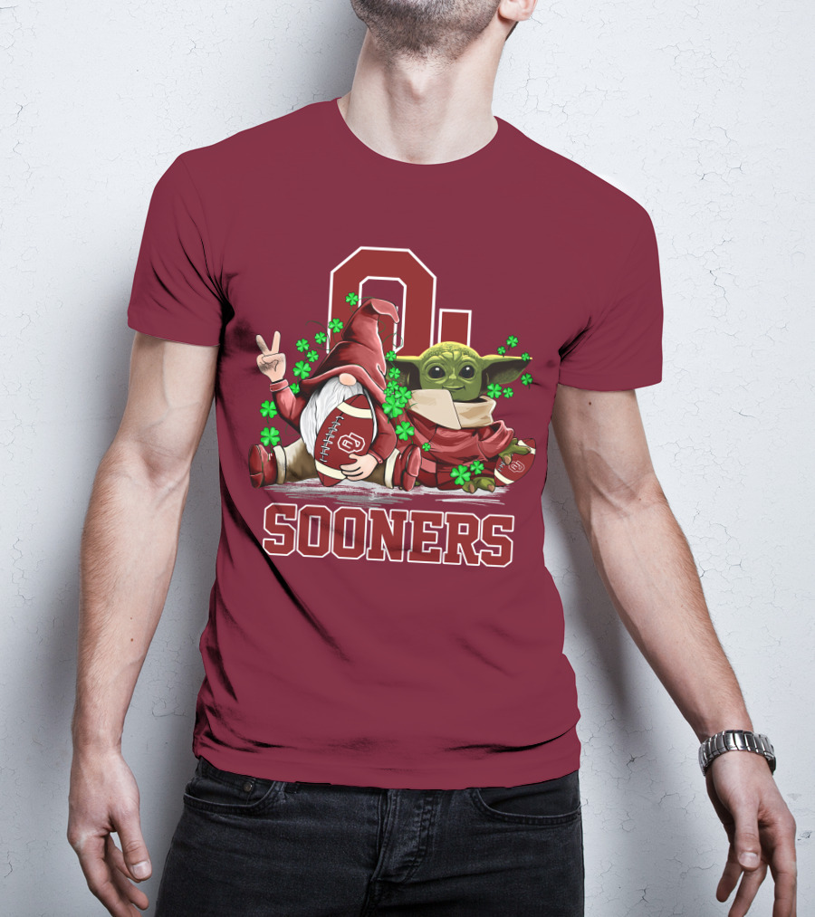 Oklahoma Sooners Leprechauns Gnomes Baby Yoda Football T-Shirt