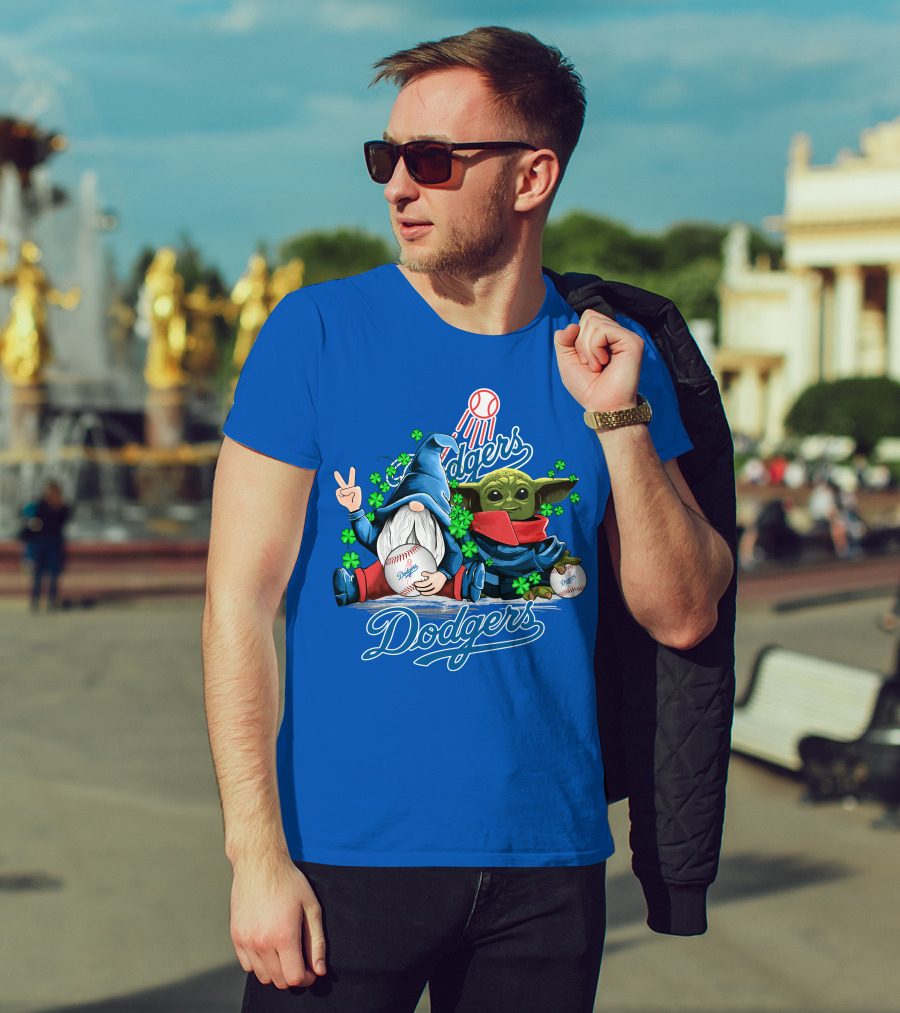 Dodgers Gnomes And Baby Yoda With Baseball And Shamrocks T-Shirt