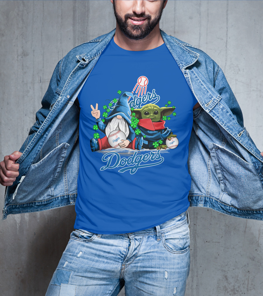 Dodgers Gnomes And Baby Yoda With Baseball And Shamrocks T-Shirt