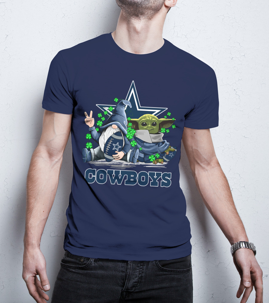 Leprechauns Gnomes Baby Yoda Hug Cowboys Star Clover Football T-Shirt