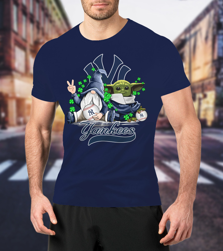 Leprechaun Gnome Baby Yoda Yankees Logo Baseball Fan T-Shirt
