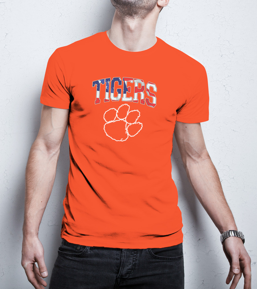 Tigers American Flag Paw Prints T-Shirt