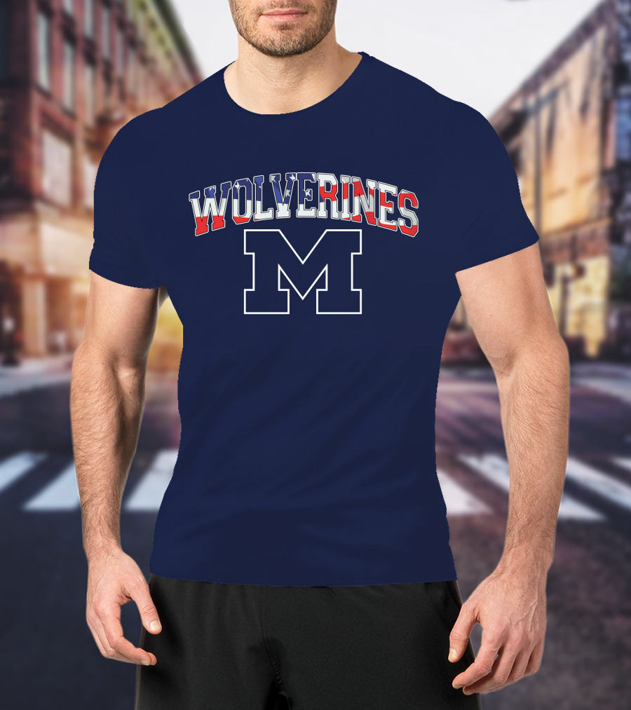 Michigan Wolverines American Flag M T-Shirt