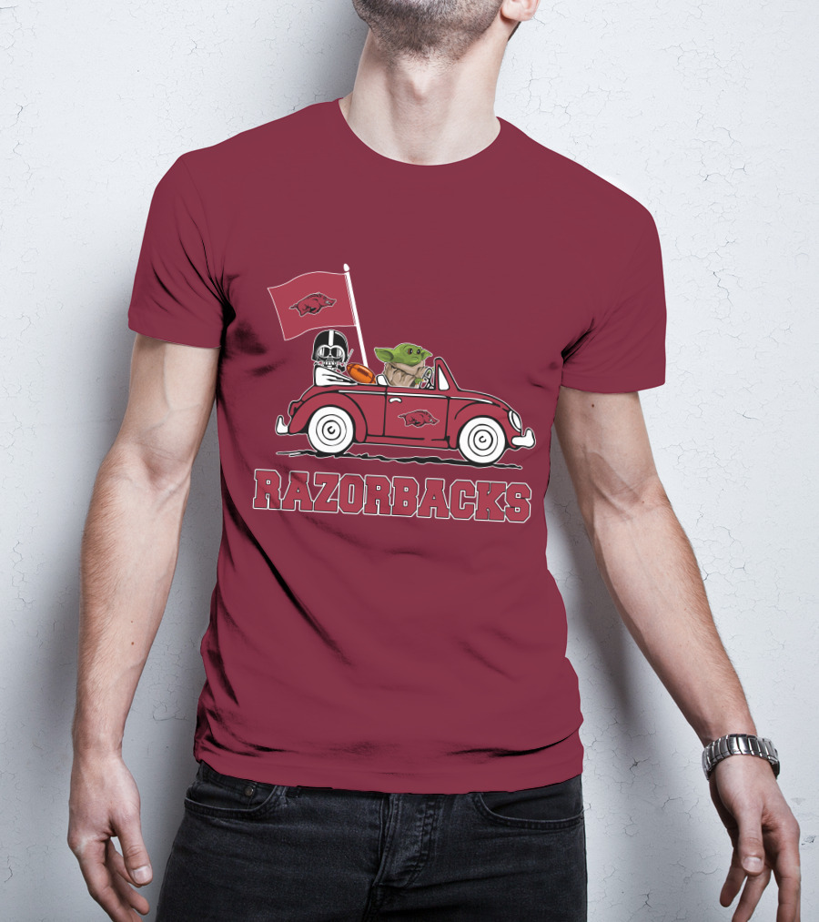 Arkansas Razorbacks Darth Vader Baby Yoda Driving Star Wars Car T-Shirt